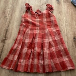 Women’s Sezane Plaid Ruffled Tie Back Bow “Robe Lizon” mini pleated dress sz 38